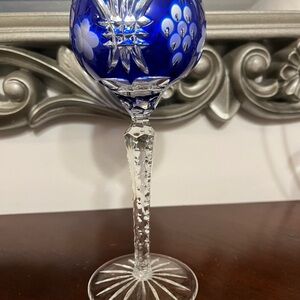 Cobalt Blue Cut Crystal Goblet - Elegant Decorative Wine Glass